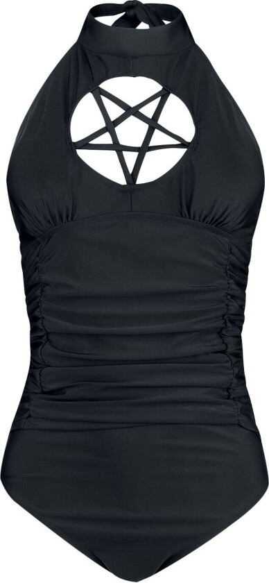 Goth Badedrakt - Gothicana Swimsuit with Pentagram Detail - S til XXL - Damer - svart
