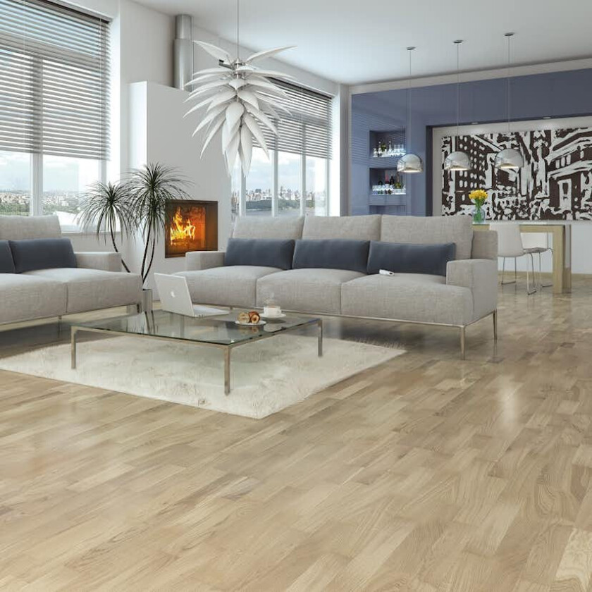 Parkettgulv Nordic Floor Ek Hvit Mattlakk 3-Stav