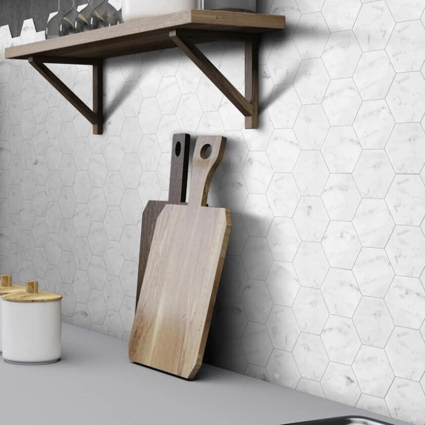 Marmor Arredo Carrara Hexagon Hvit 10x10 cm Polert
