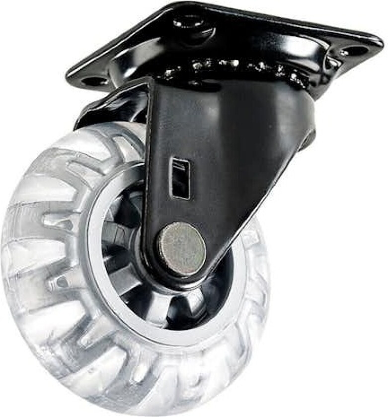 Bilde av Møbelhjul med plate 4107 sort Svingbart møbelhjul av stål. Hjul av transparent PUR (Polyuretan).