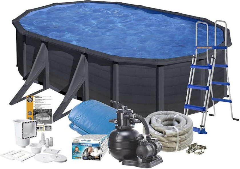 Bassengpakke Swim & Fun Black Steel Oval Base 120 cm Dybde