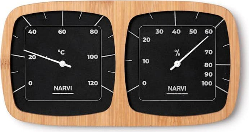 Bastutermo/hygrometer Narvi Aluminium/Bambu