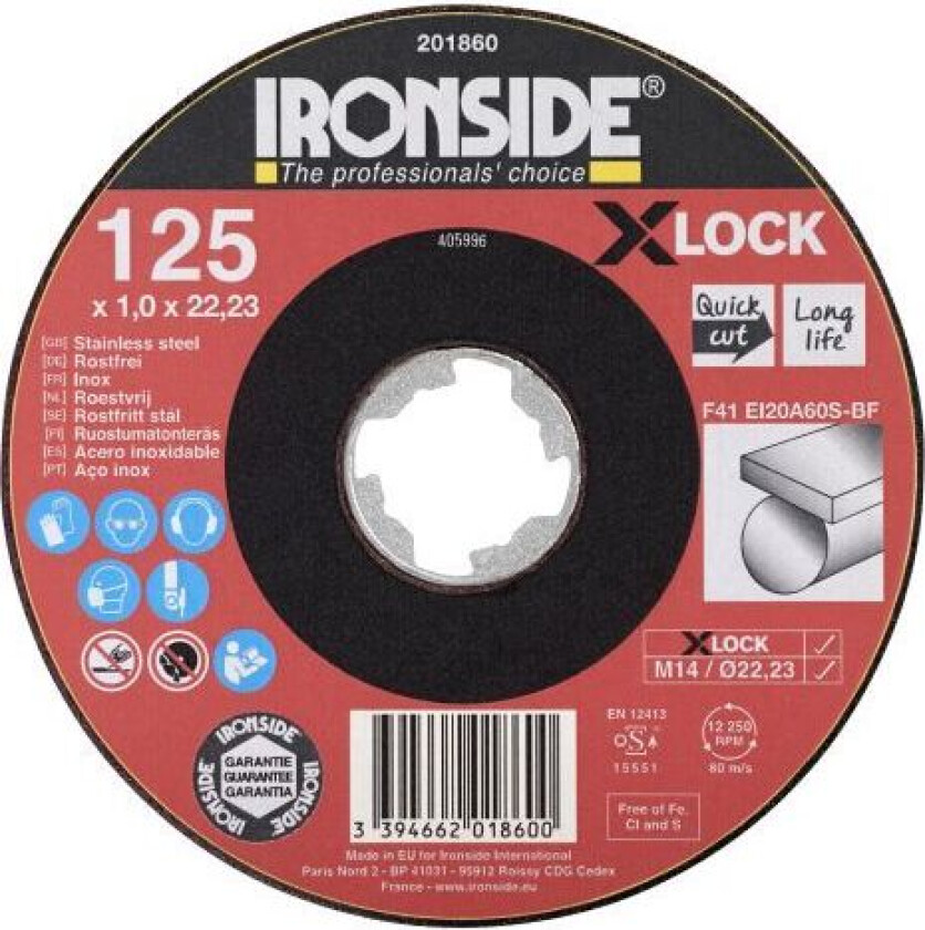EI20A Kappeskive 125 cm, X-LOCK, for rustfritt stål, F41 125x1x22,23 mm