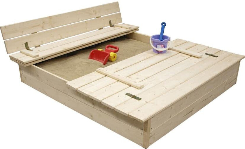 Sandkasse Jabo med Benk og Lokk Trehvitt 120x120 cm