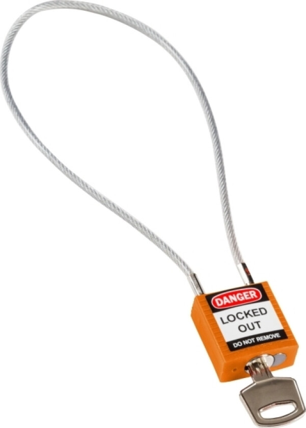 Kompaktes Sicherheitsschloss Nylon Mit Kabelbügel, Orange, 400Mm Kabellänge, 4,7Mm Pvc-Beschichtetes Kabel (Keyed Different) (1Er Pack) (19594