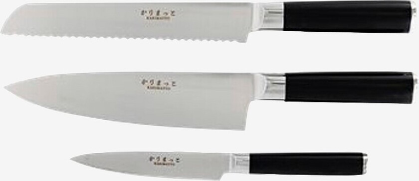3 stk. sett All purékniv 12 cm, Gyuto 20 cm, brødkniv 20 cm - Svart