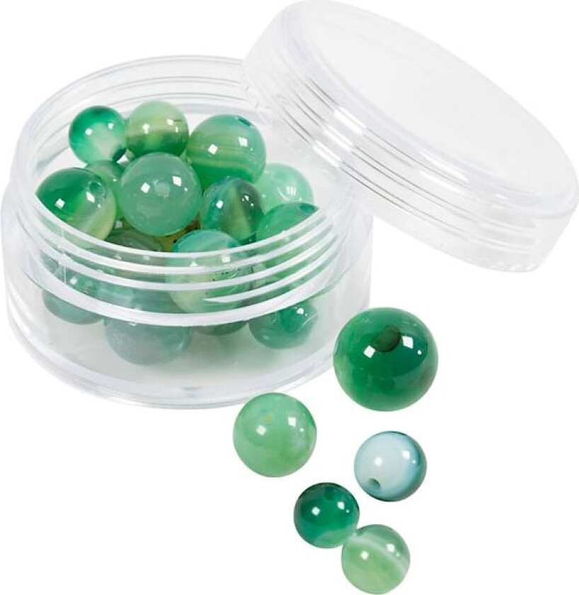 Perler av agat, 13x8, 15x6 mm, 0,9-1 mm, klar grønn, 28stk./ 1 pk.