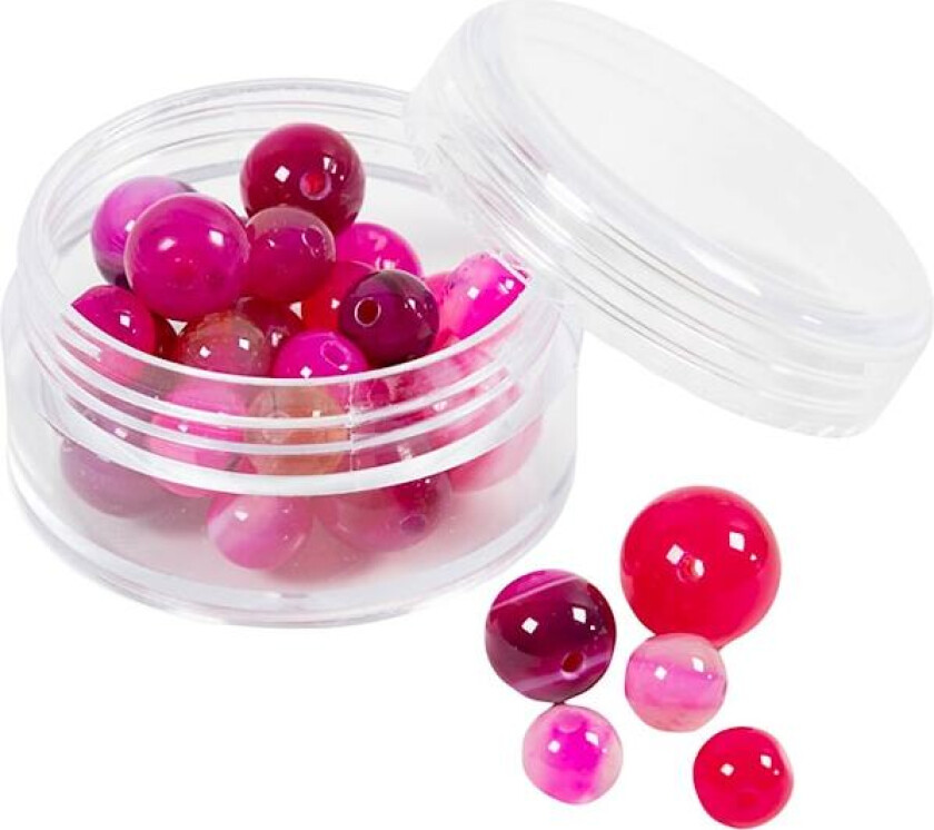 Perler av agat, 1x10, 12x8, 15x6 mm, 0,9-1 mm, pink, 28stk./ 1 pk.
