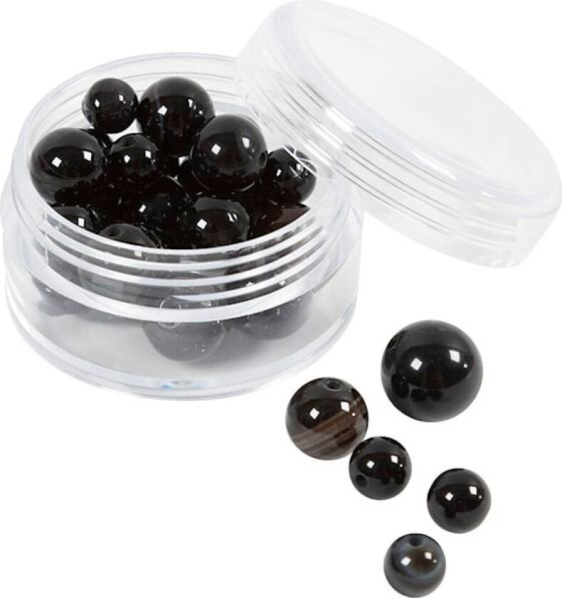 Perler av agat, 1x10, 12x8, 15x6 mm, 0,9-1 mm, svart, 28stk./ 1 pk.