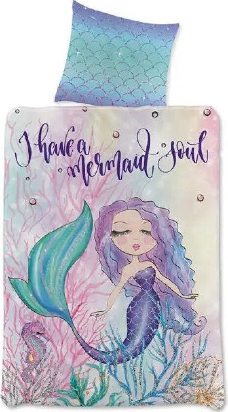Havfrue sengetøy - 140x200 cm - Sengesett med havfrue - 2 i 1 design - 100% bomull