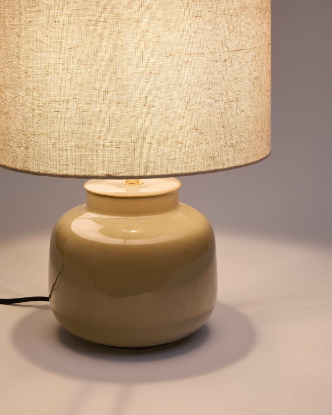 KAVE HOME Tay bordlampe i grønn keramikk og beige lin