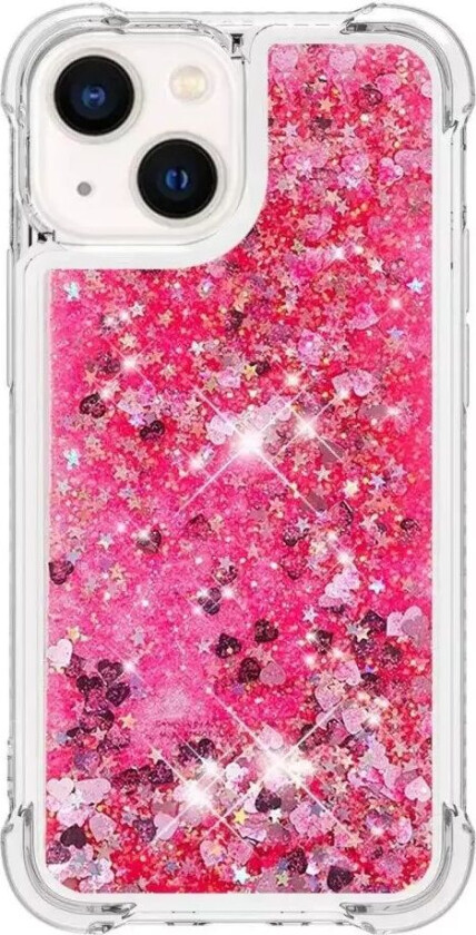 iPhone 14 Plus Plastdeksel m. Glitter - Gjennomsiktig & Rosa