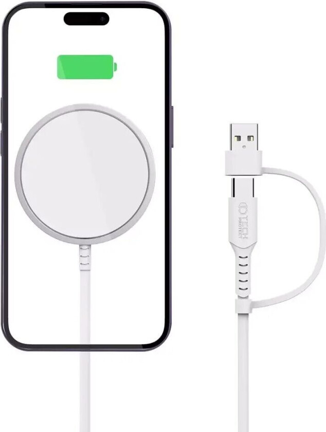 Tech-Protect QI15W-A26 Trådløs Lader - MagSafe-kompatibel - Hvit
