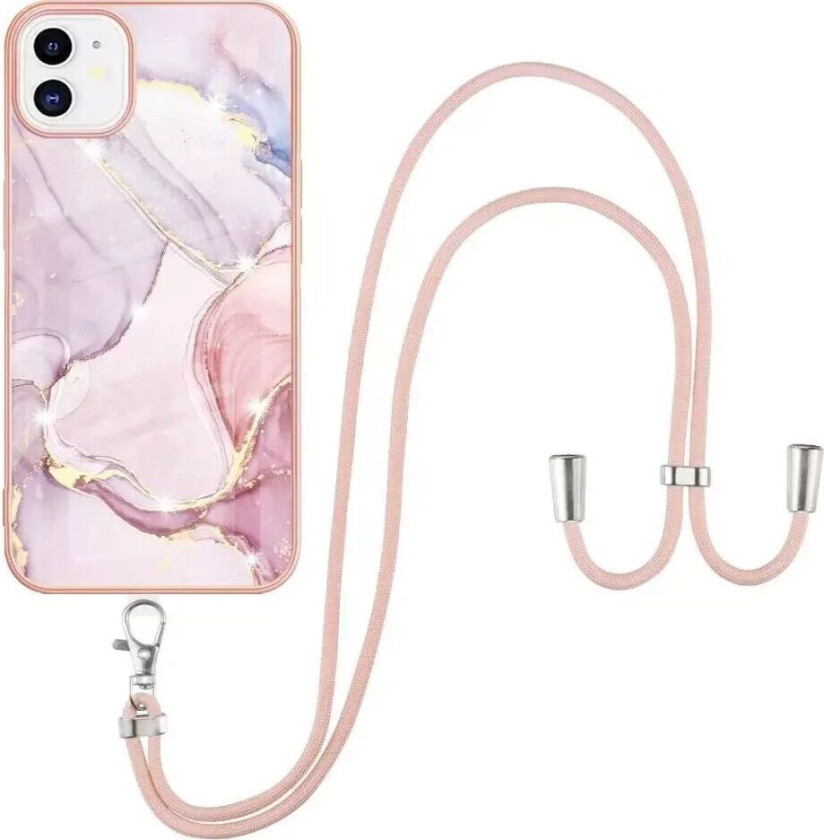 iPhone 11 Marmor Hybrid Deksel med Justerbar Stropp - Rosa