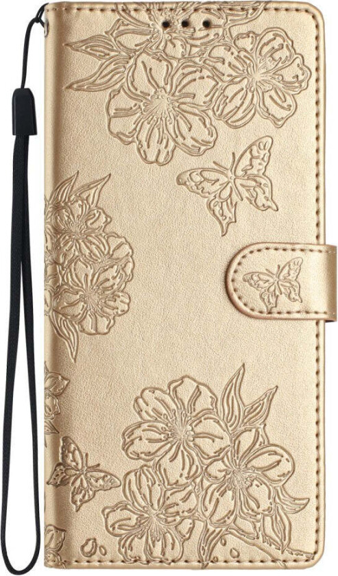 Samsung Galaxy S22+ (Plus) Kunstskinn Deksel med Lommebok og Gravering - Gull