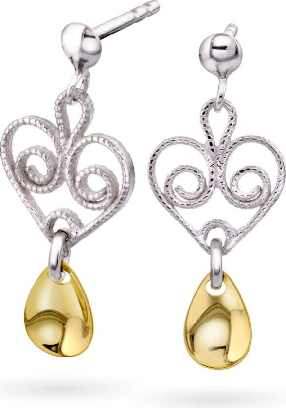 Øredobber i 830 hvitt sølv med forgylte løv