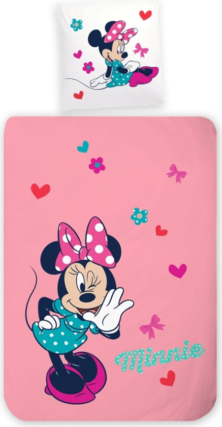 Minnie sengetøy 100x140 cm - Junior sengesett med Minnie Mouse - Vendbart motiv - 100% bomull sengetøy
