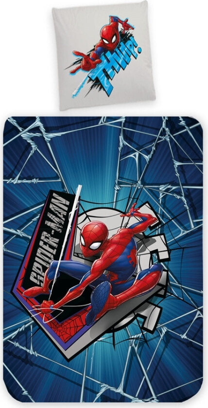 Spiderman sengetøy 100x140 cm - Junior sengesett med Spiderman - Vendbart motiv - 100% bomull
