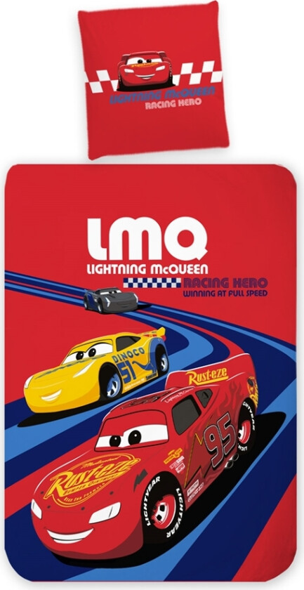 Cars sengetøy - 100x140 cm - Junior sengesett med Lynet McQueen - Vendbart motiv - 100% bomull