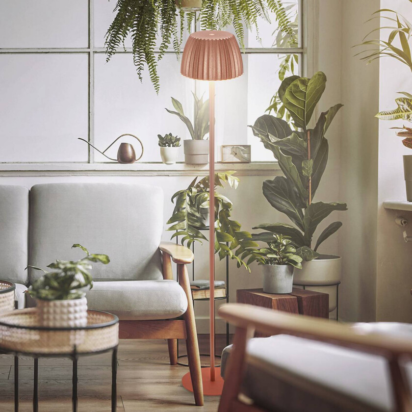 LED-gulvlampe Brilo unplugged Riffle, kobberfarget