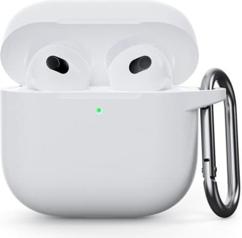 For AirPods 4 silikonetui integrert Bluetooth-hodetelefondeksel med krok - hvit