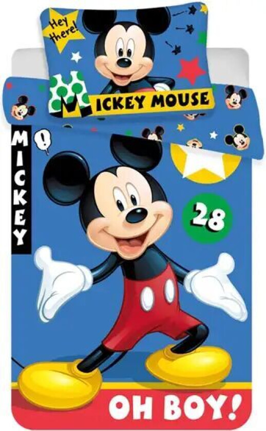 Junior sengetøy - 100x140 cm - Mickey Mouse sengesett for juniorer - 2 i 1 design - 100% bomull