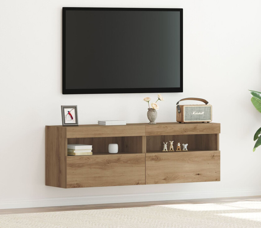 TV Veggskap Håndverks Eik Konstruert Tre 2 Hyller TV Stativ