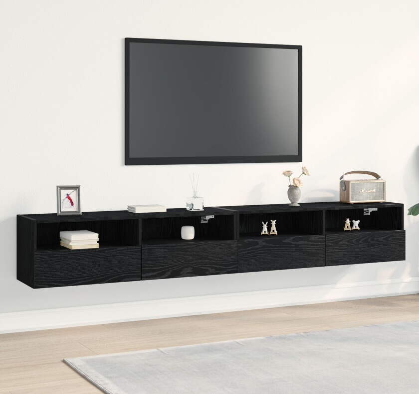 TV Veggskap Svart eik Konstruert tre Standard Oppbevaring