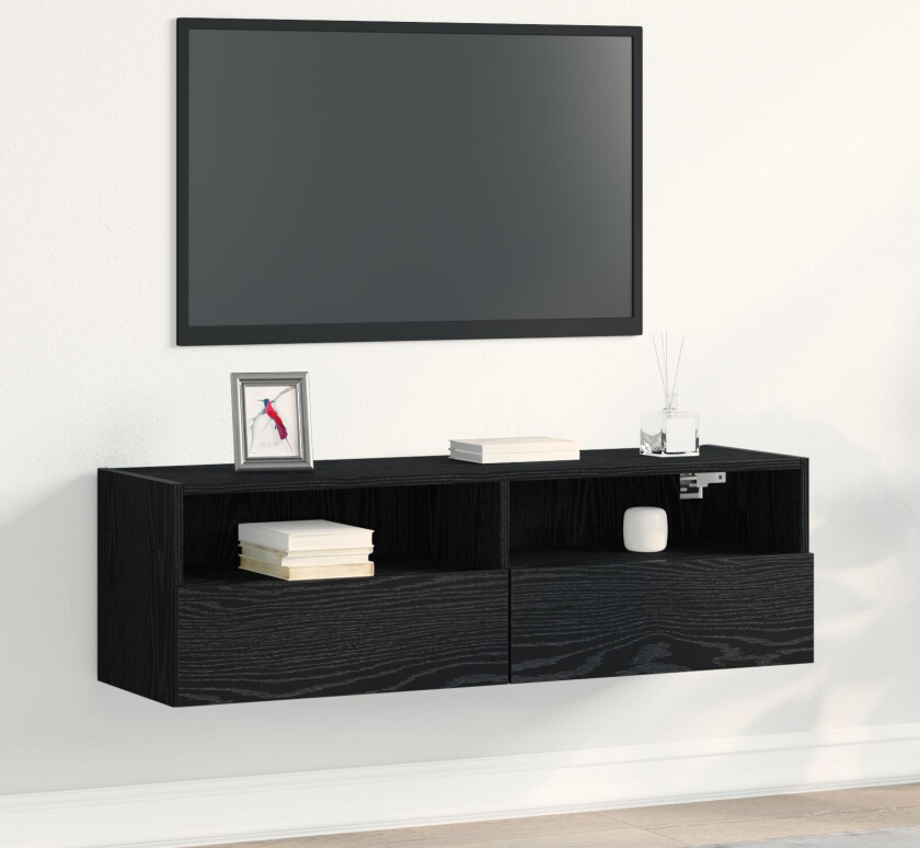 TV Veggskap Svart Eik Konstruert Tre Standard Hyller