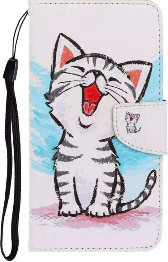 Samsung Galaxy M11 PU Skinn Deksel med Lommebok - Hvit Katt