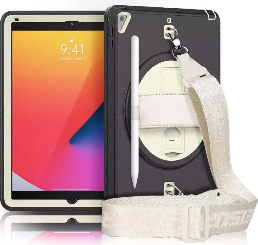 iPad (2018) / iPad (2017) / iPad Air 2 / iPad Pro 9.7" Håndverker Deksel med Håndholder, Skulderstropp og Beskyttelsesfilm - Svart