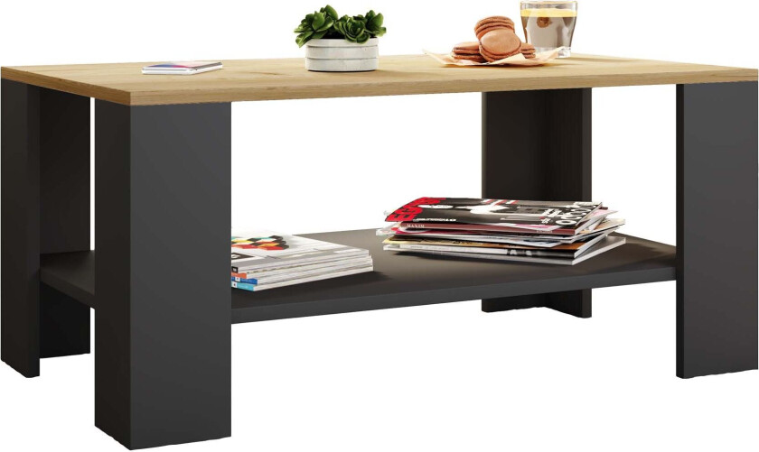 Dalus sofabord 1 hylle antracitt, eik dekor.