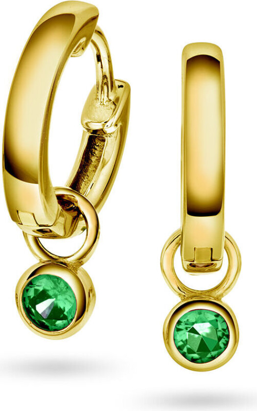 , Øreringer i 925 forgylt sølv med grønn zirkonia