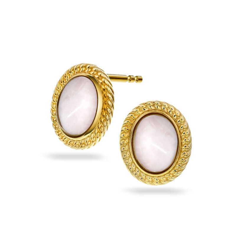 , Øredobber i 585 gult gull med rosenkvarts