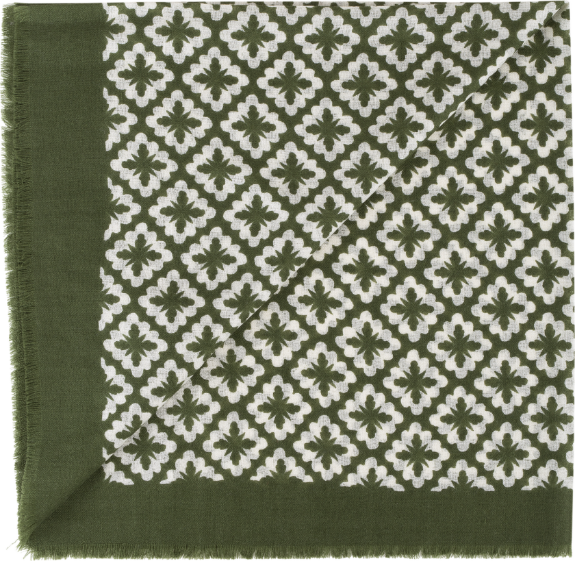 Charles Scarf Olive flower One Size Mercerized merino scarf
