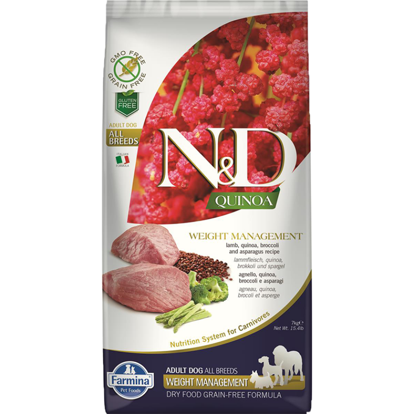 N&D Quinoa Weight Management Lamb Adult Tørrfôr til hund 7 kg