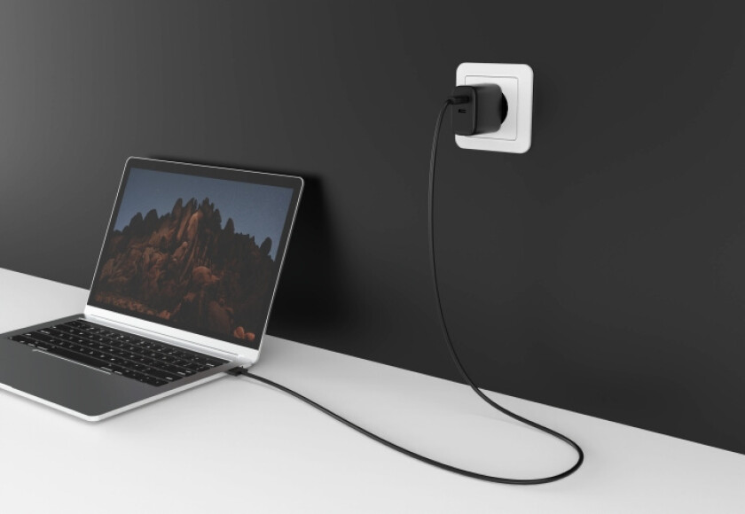 GaN PD 65W AC-lader, USB-C + USB-C, svart