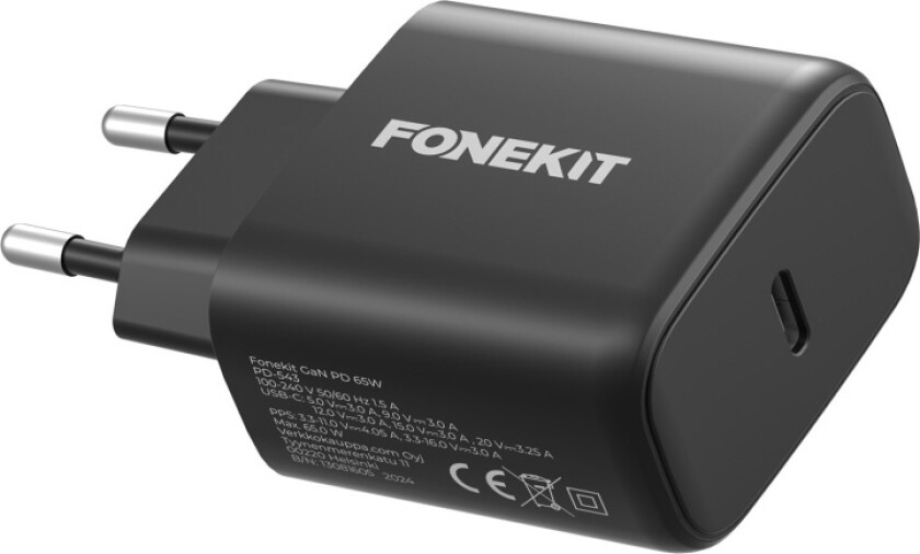 GaN PD 65W AC-lader, USB-C, svart