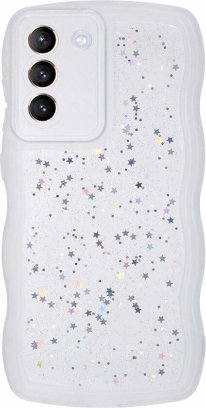Samsung Galaxy S22+ (Plus) Fleksibelt Plast Wavy Deksel med Glitter - Gjennomsiktig / Hvit