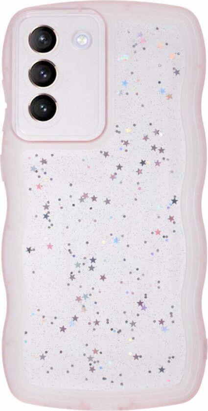 Samsung Galaxy S22+ (Plus) Fleksibelt Plast Wavy Deksel med Glitter - Gjennomsiktig / Rosa