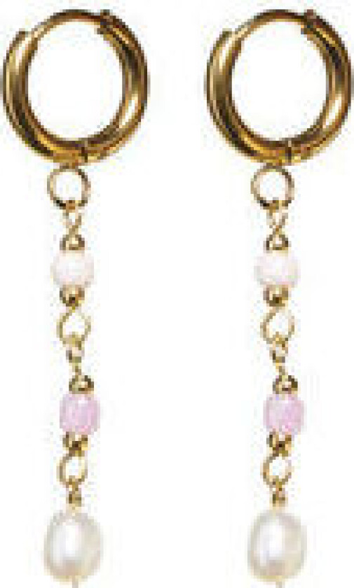 Bonnie - Pink Pearl Hoop Earrings - Gold One Size