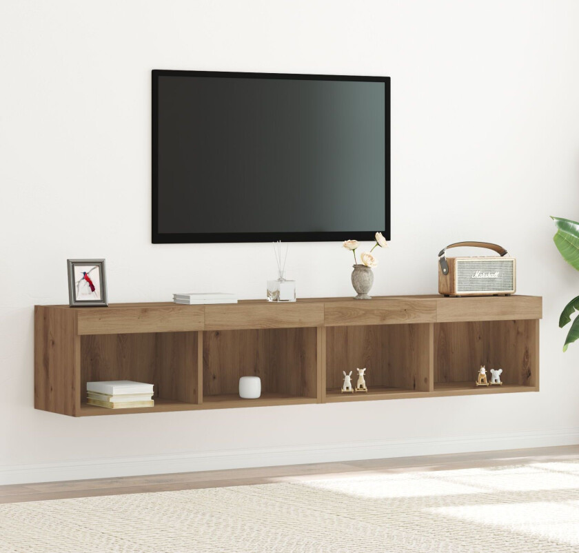 TV-skap Artisan Eik Konstruert tre med LED lys Stor Oppbevaring