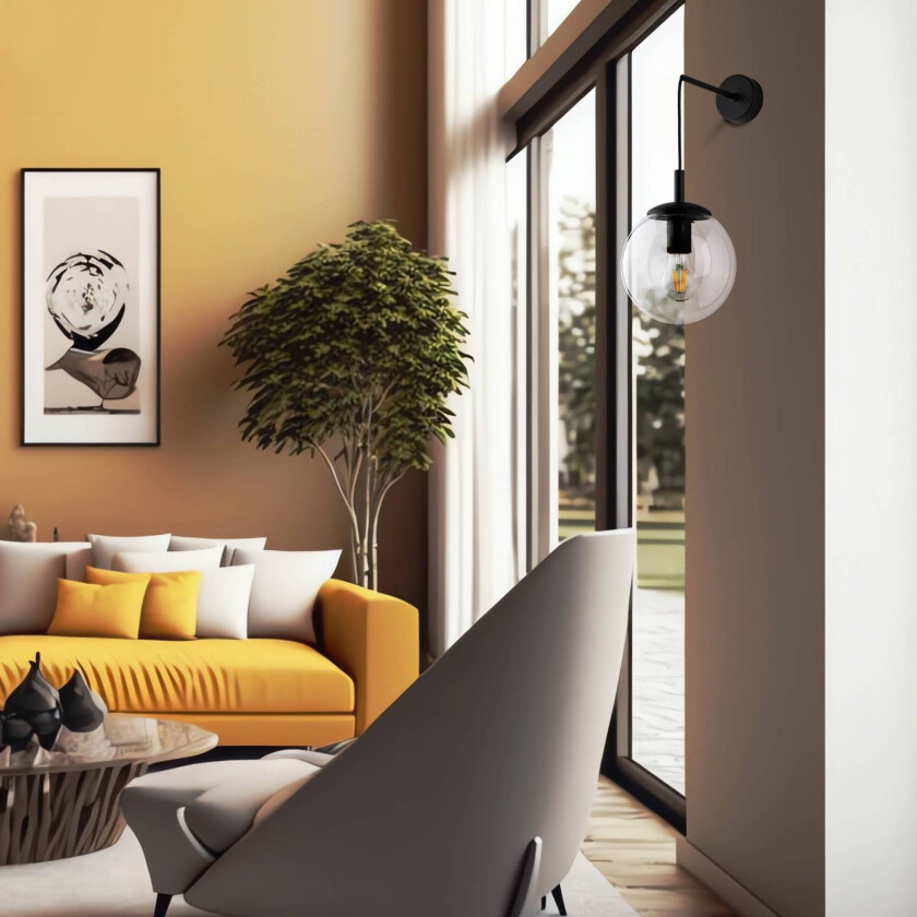 Esme vegglampe, transparent, høyde 45 cm, stål/glass