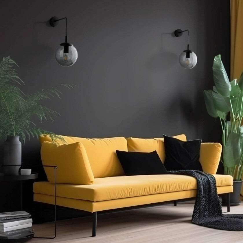 Esme vegglampe, røykgrå, høyde 45 cm, stål/glass