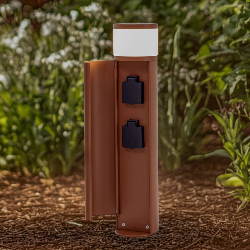 Lucande Corban sokkellampe, rust, dør, 2 stikkontakter, G9