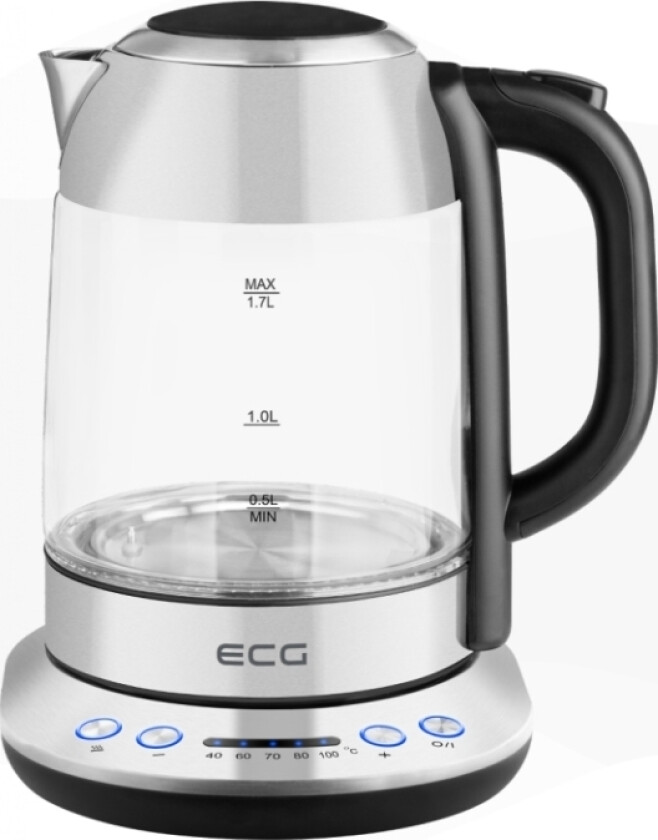 Ecg Rk 1781, 1,7 L, 2200 W, Grå, Glass, Justerbar Termostat, Overopphetingsbeskyttelse