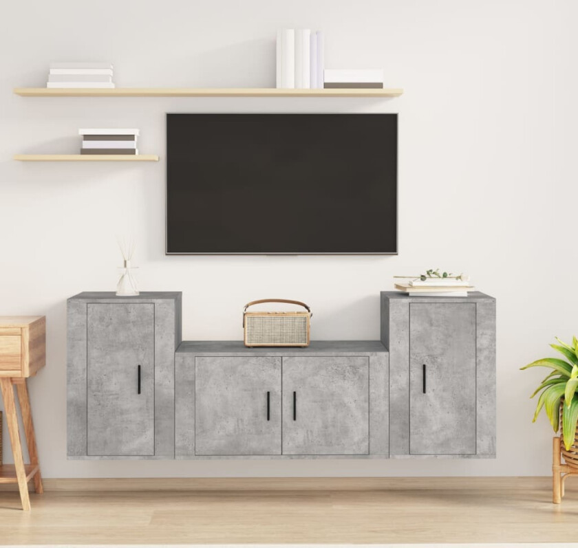 TV-skapsett 3 deler betonggrå konstruert tre
