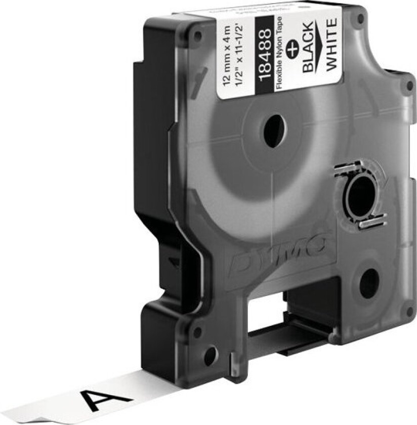 Ind - Nylon - Adhesiv - Svart På Hvitt - Rull (1,2 Cm X 4 M) 1 Kassett(Er) Fleksibel Etikett-Tape - For Rhino 4200, 4200 Kit, 5200, 5200 Hard Ca