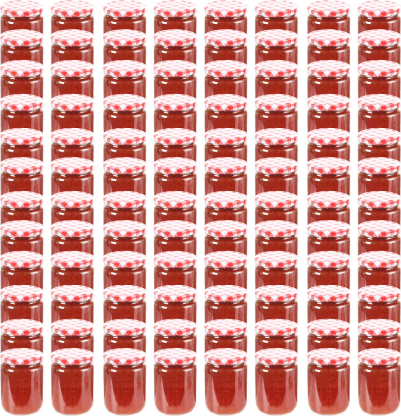 Bilde av Syltetøyglass med hvite og røde lokk 96 stk 230 ml