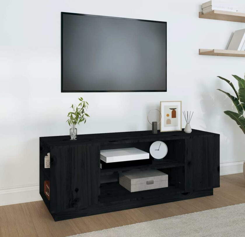 TV-benk svart 110x35x40,5 cm heltre furu